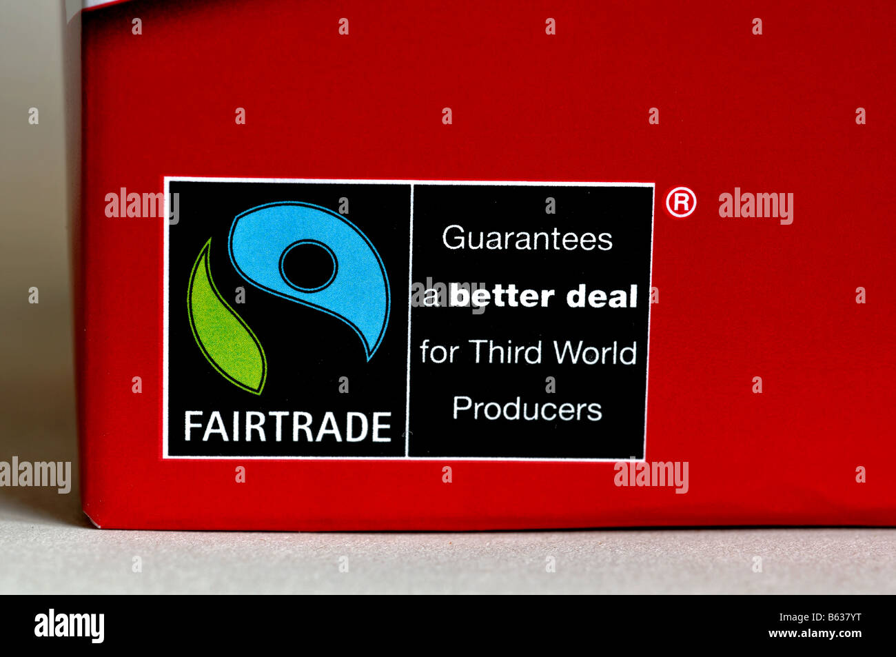 Fairtrade logo on Sainsbury`s Red label tea bags packet, UK Stock Photo